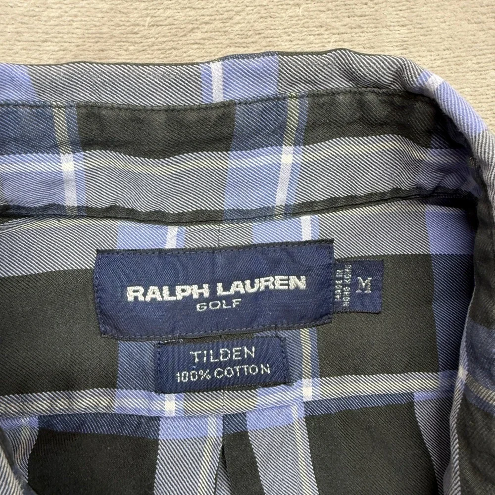 VTG Ralph Lauren Golf Shirt Men Mediium Plaid Tilden Fit Casual Button Up Preppy - Picture 7 of 11